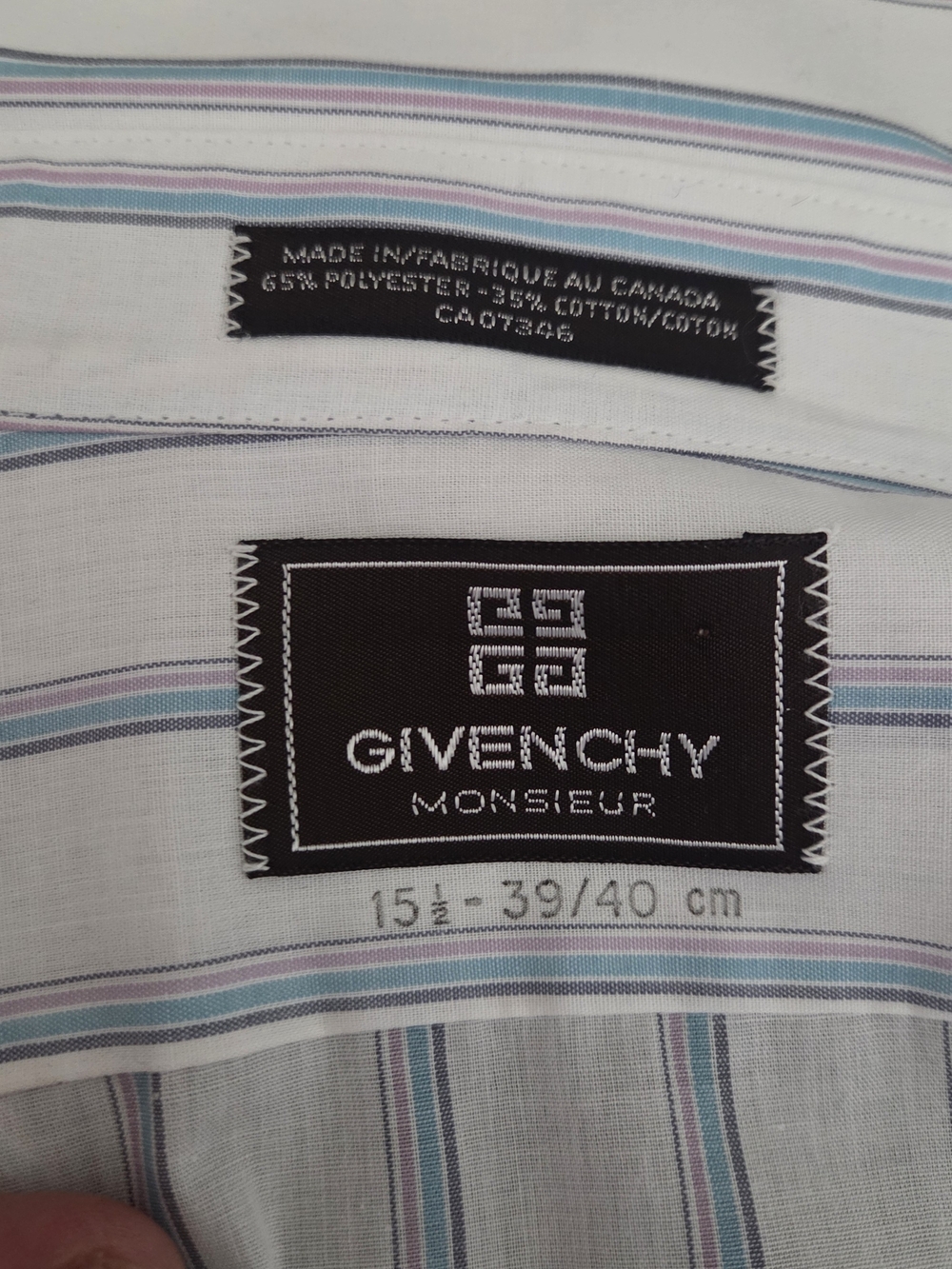 Givenchy Men's White Shirt with Pastel Blue, Pink and Gray Stripes